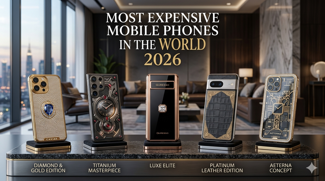 Most expensive mobile phones in the world 2026 feature image showing luxury smartphones, flagship devices, titanium build phones